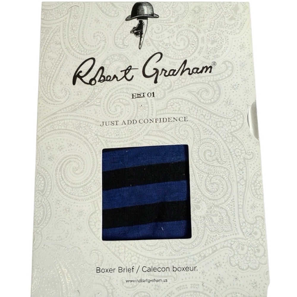 Robert Graham Men’s Boxer Brief XL Blue Black Stripe NWT & NNIB